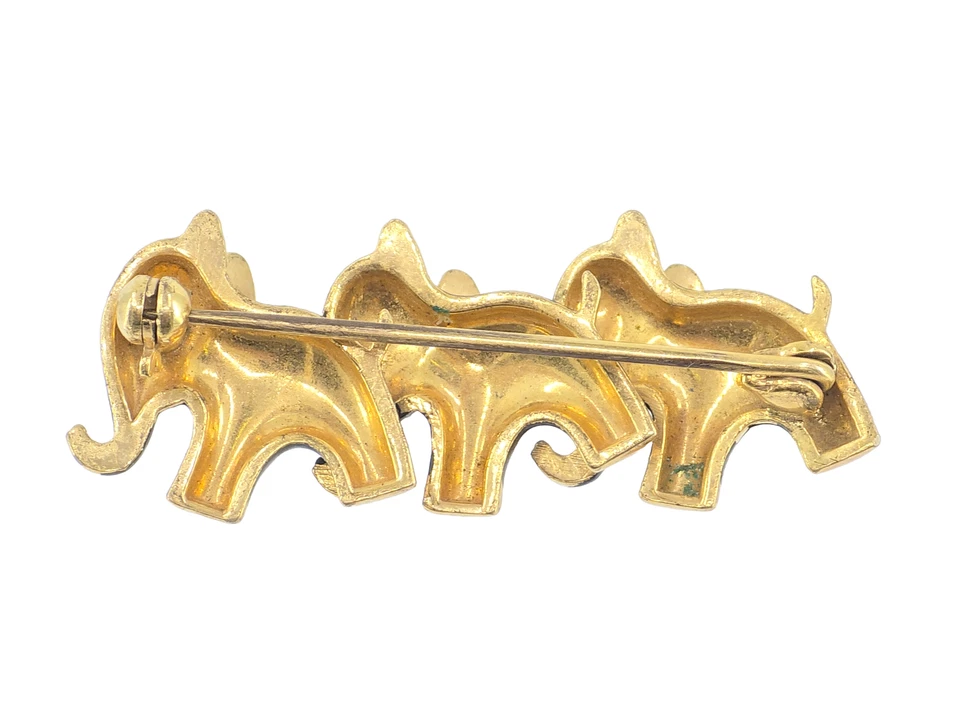 Broche elefantes vintage años 50 WALTER BOSE WAY ESMALTE NEGRO TONO DORADO ~ 1,5 pulgadas Foto 3 de 4