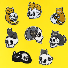 Iron On Patches, Skull Cat Patches, Punk Funny Embroidered Badge Iron/Sew on App