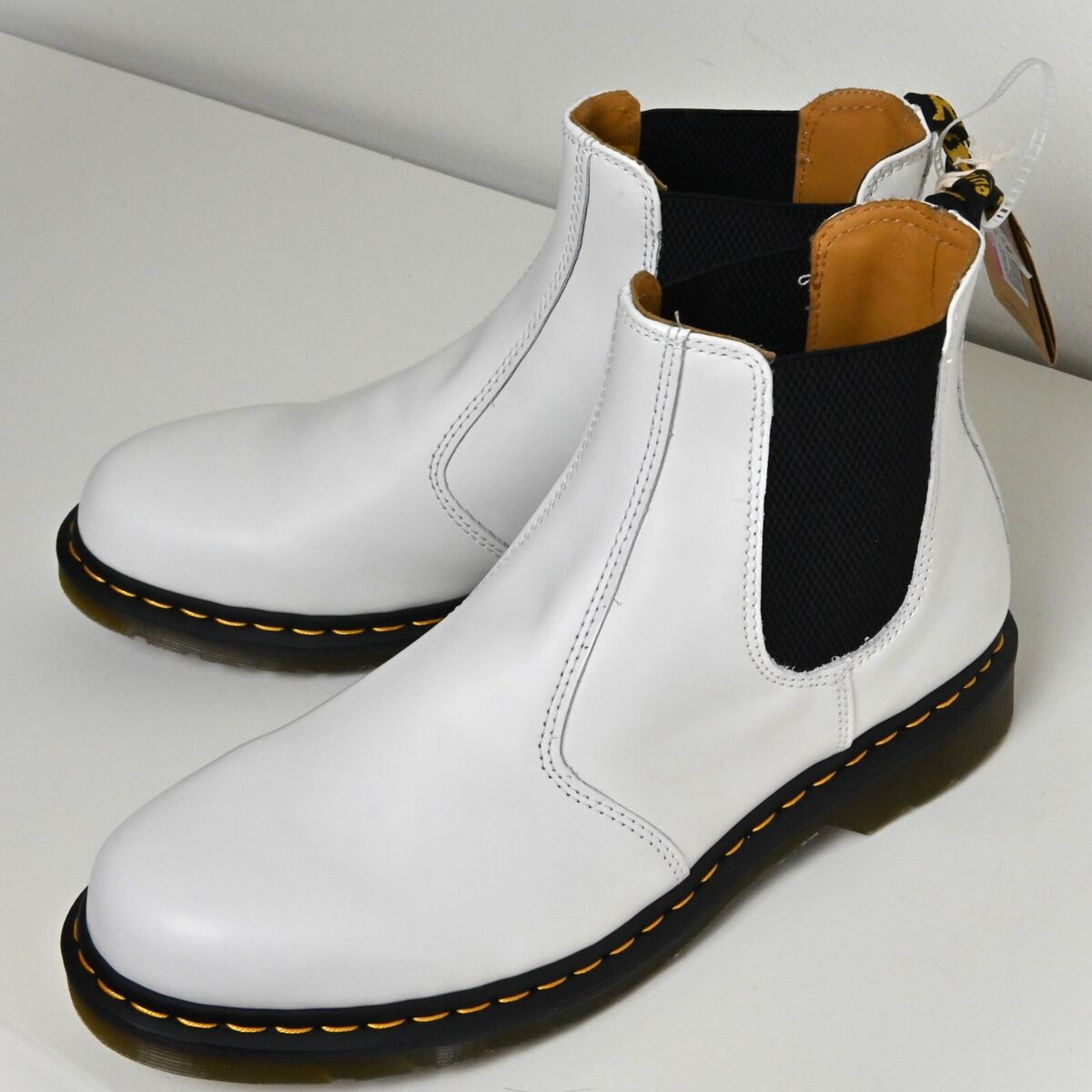 NWT Dr Martens Chelsea White Leather Yellow Stitch Platform