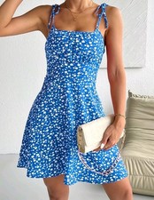 Ladies Womens strappy Summer Beach Dress Size 14 BRAND NEW STUNNING Blue💙Floral