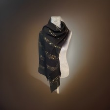 Cejon Black Scarf Wrap Shawl Gold Sequins Evening Formal Dressy Sparkle RN 98072