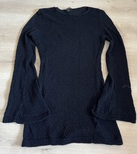 black Boohoo knitted mini dress featuring distinctive flared bell sleeve M 10/12