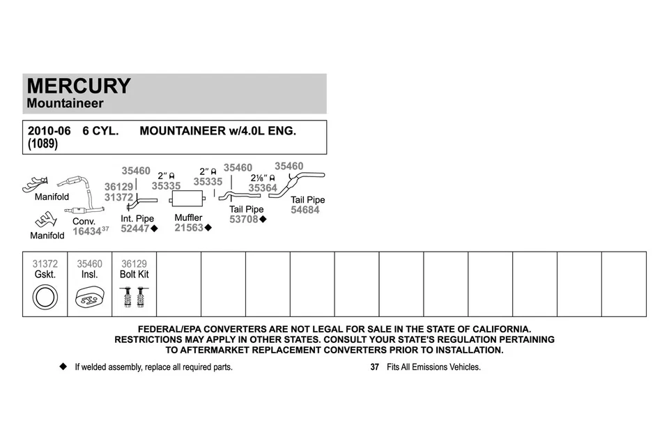 For Ford Explorer 2006-2010 Walker Aluminized Steel Exhaust Intermediate Pipe - Imagem 2 de 3