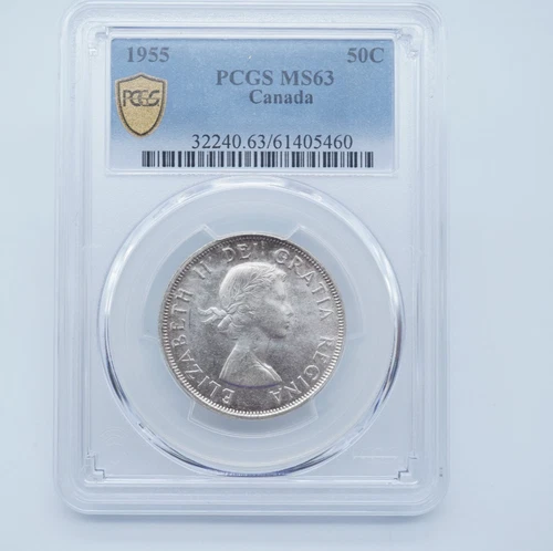 1955 Canadian 50 Cents .800 Silver PCGS MS63 Gold Shield- T229