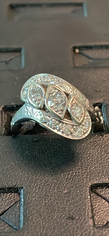 Vintage White Gold 14k Past,Present,Future hinged DIAMOND RING!