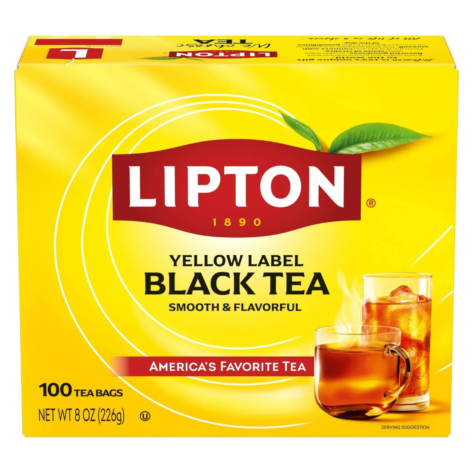 Lipton Black Tea Bags, Hot or Iced High Caffeine Tea, 100 Total Bags