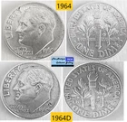 2 Vintage 1964⌛US Phila & Denver Mint Silver Roosevelt Dimes🪙As Depicted🪙