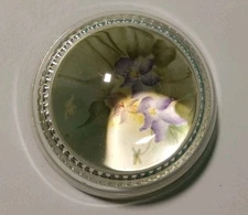Vintage Dome Glass Paperweight Clear Dome Glass  4.25" With Pic Flowers In Dome