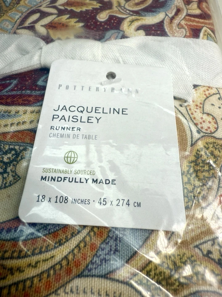 Pottery Barn Jacqueline Paisley Runner 18 X 108 Nuevo Con Etiquetas Colores Otoño Azul Foto 2 de 4