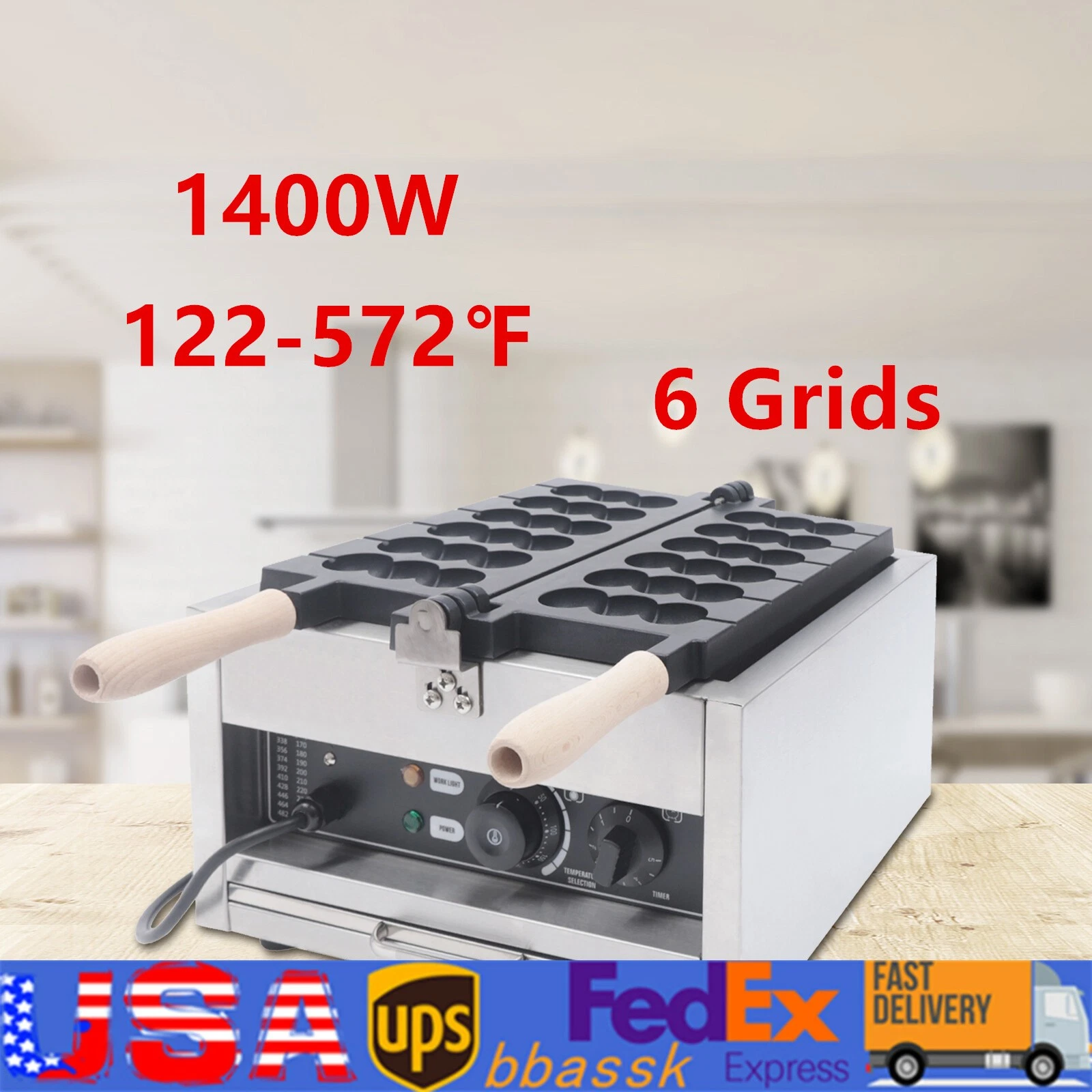 Commercial Electric 6 Grids Bubble Waffle Maker Non Stick Waffle Pancake Machine