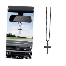 Cross Pendant for Car Rearview Mirror, Stainless Steel Vehicle Rear View Black