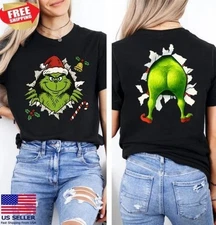 Funny Grinch Christmas Front-Back Shirt, Santa Grinch TShirt - Multicolor