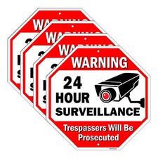 Video Surveillance Signs 4-Pack, No Trespassing Signs Private Property Outdoo...