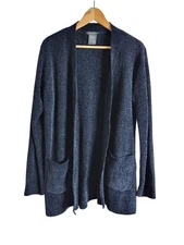 Matty M Women's Dark Blue Open Front Chenille Cardigan W/ Pockets Size XL