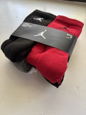 NWT 6 PACK Jordan Socks, Youth Medium, Red And Black, Jumpman