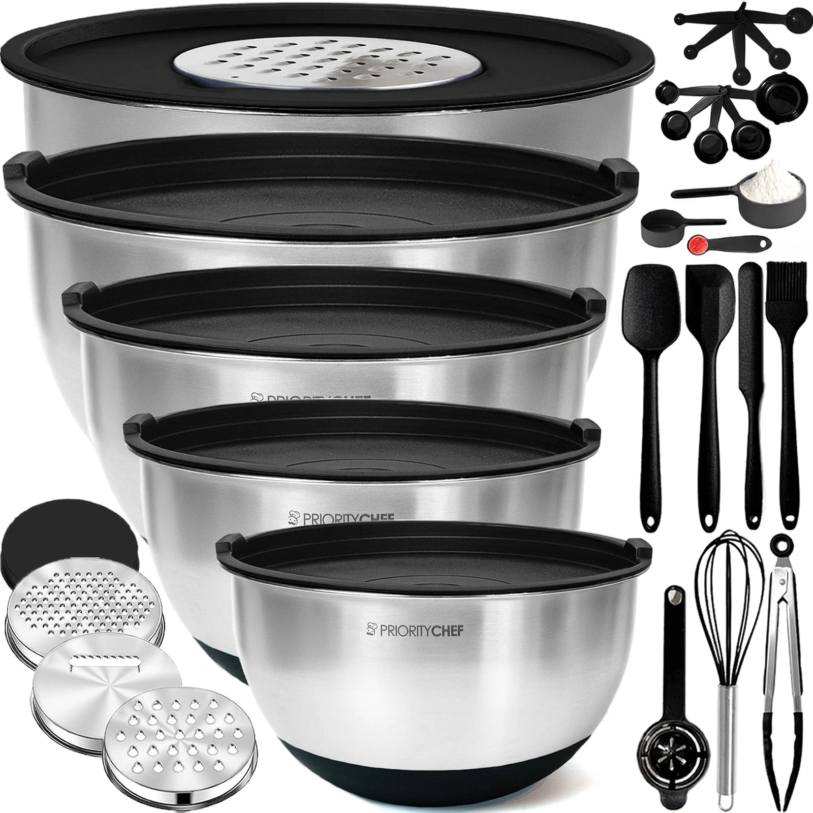 Priority Chef Stainless Steel Mixing Bowls with Lids Set, Metal Nesting Bowls...