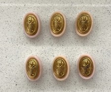 Set of 6 Vintage Egyptian Revival Scarab Buttons in Pink & Gold - 1950's -1970's
