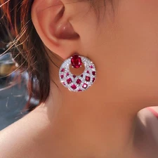 Big Round Stud Drop Cubic Zirconia Earrings Women Silver Plated Wedding Jewelry