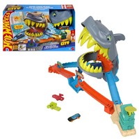 Hot Wheels Spielzeugauto-Trackset, City-Spielset Hai-Alarm Am Strand“ Mit Die-Ca
