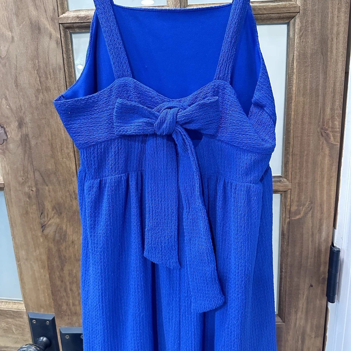 Poppies and Roses Maxi Dress Kids Blue Tiered Tie Back Sleeveless Large