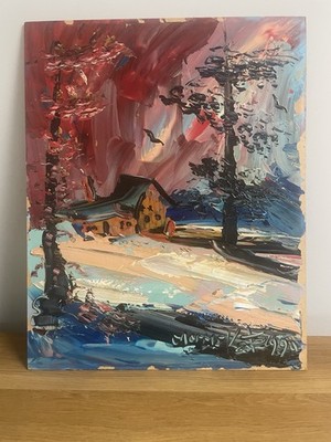 Important Artist Morris Katz Original LandscapePainting House in the forest16x20