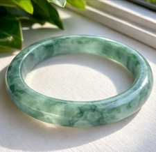 Natural+Green+Jade+Bangle+Bracelet+Translucent+Stone+Round+Polished+Jadeite+Styl