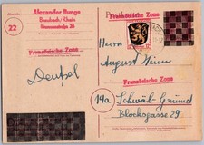 FZ OPD Koblenz Ganzsache Formblatt Braubach 1946 Wappen L&ouml;we Abklatsch