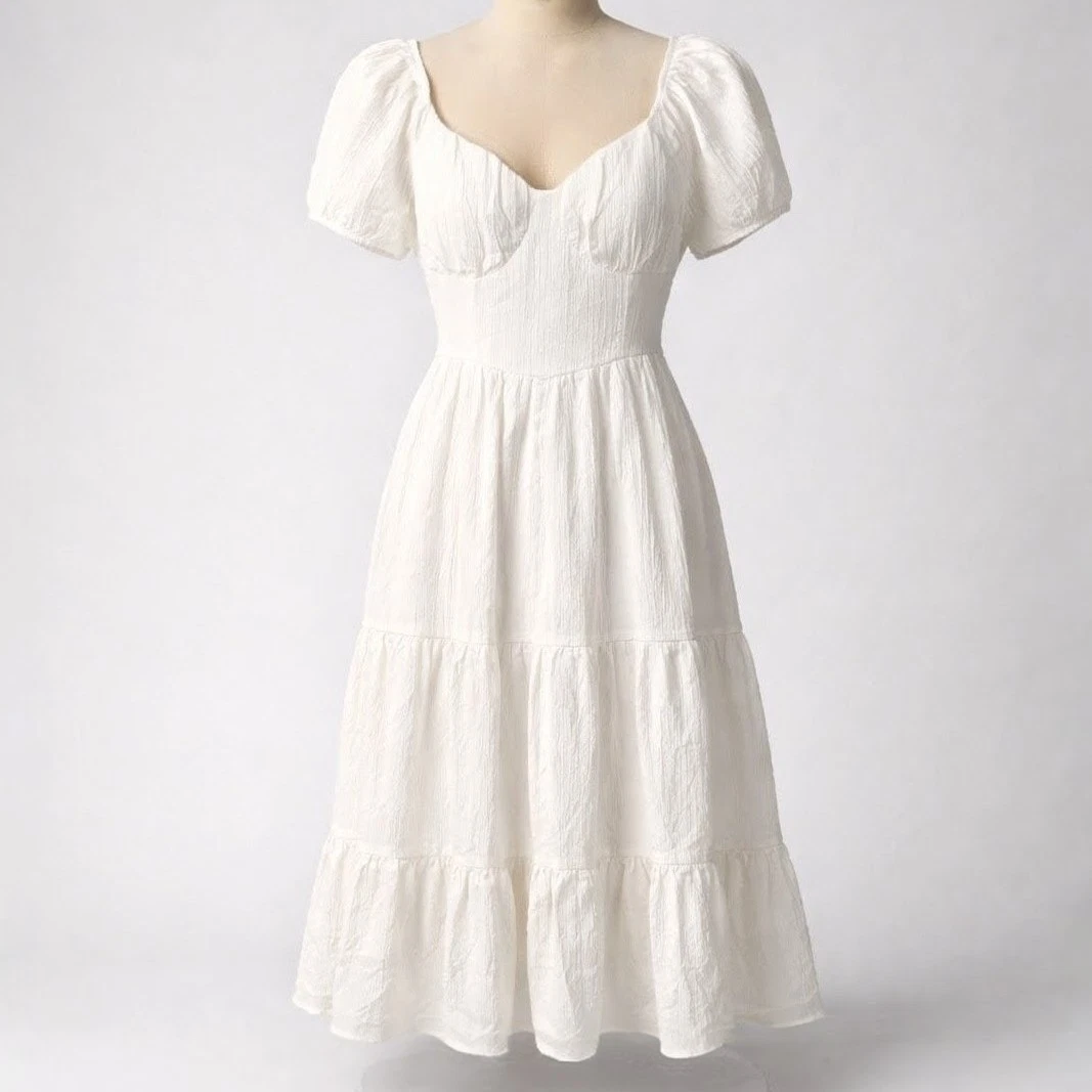 chinese dress ladies American Eagle Women U-1399-7013-100 Floral Flutter-Sleeve Smocked Midi  Dress XL White: Buy Online at Best Price in Egypt