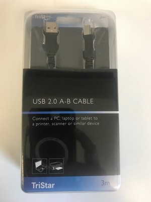 TriStar USB 2.0 Kabel, 3m, Typ A auf Typ B, schwarz neu mit kostenlosem Versand