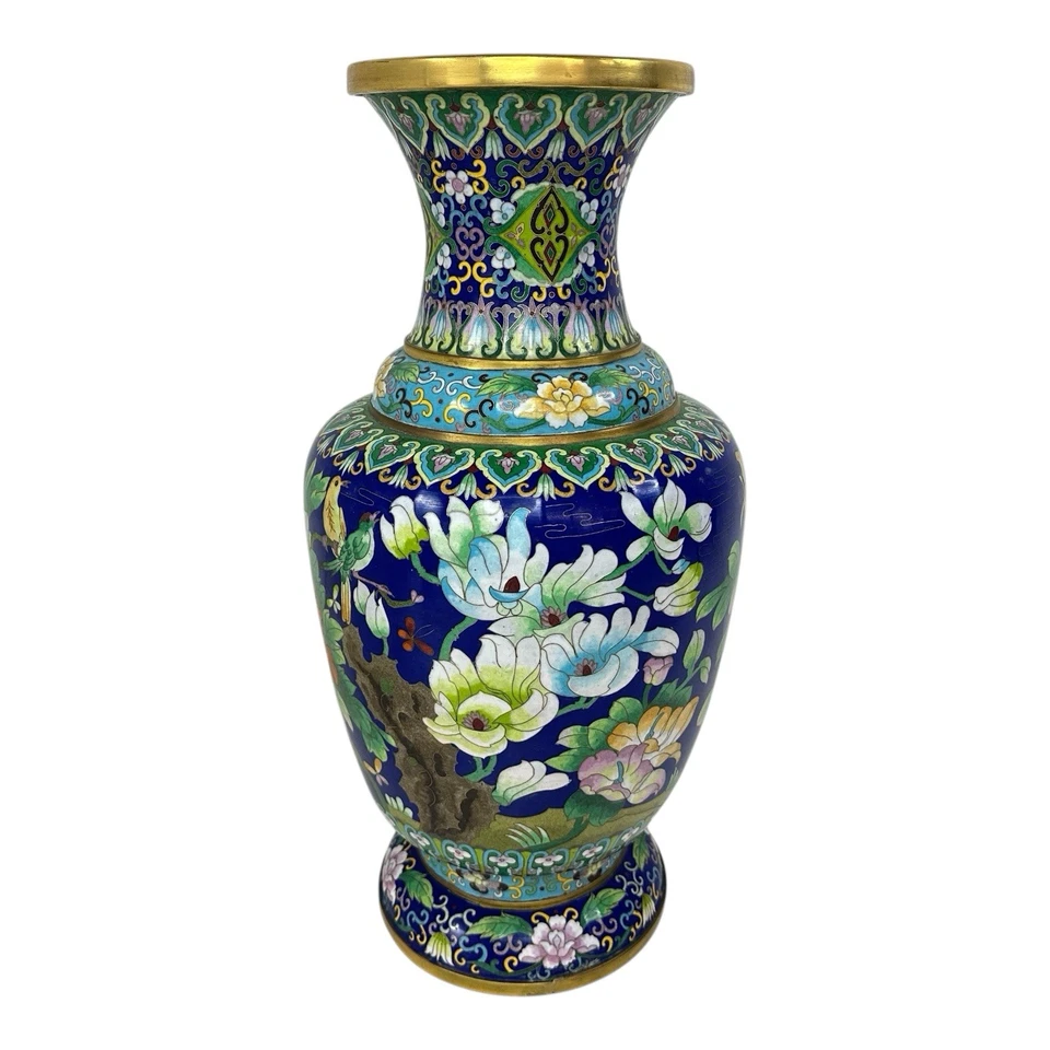 Large Antique Chinese Cloisonné Vase - Flower Enamel Brass - Image 2 of 4