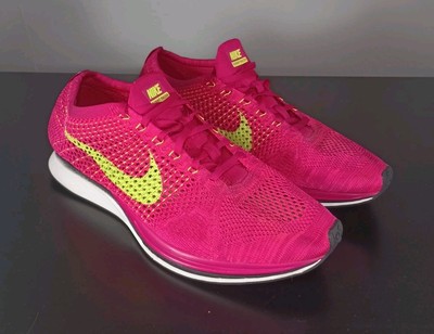 Nike Flyknit Racer Fireberry Pink Volt White Black 526628-607 Mens Size 13