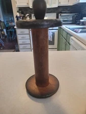 Vintage `9 1/2 Inch Wooden Industrial Textile Metal Bobbin With Threading Tool. 