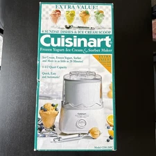 Cuisinart Frozen Yogurt Ice Cream & Sorbet Maker w Scoop & 4 Glass Bowls