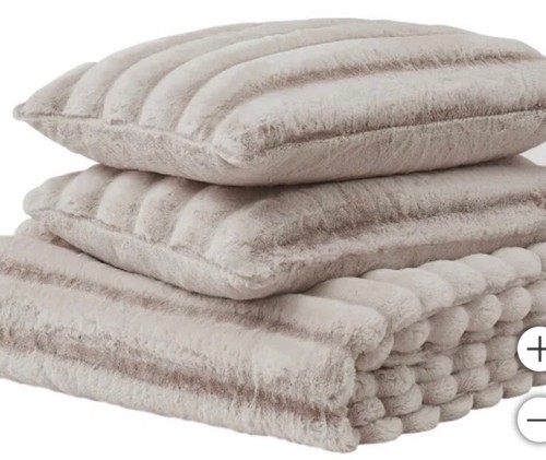 FRYE 4" Jacquard Channel Luxury Faux Fur Comforter 3-Piece Set, Reversible KING - Picture 6 of 6