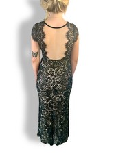 Windsor ball gown prom dress formal black long open back long sleeves lace