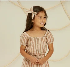 Rylee and Cru Skipper Cropped Top Girls Size 10 - 12 Y Stone Stripe Puff Sleeves