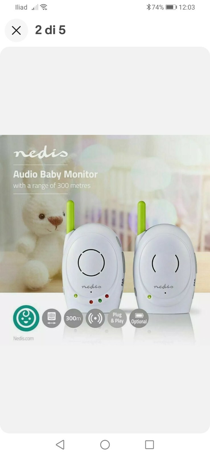 Baby monitor interfono wireless funzione talk back 300 m bianco/verde NEDIS
