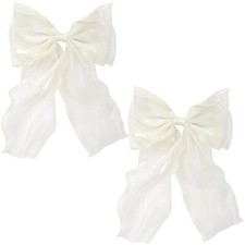 2Pcs Large Hair Bow Clips White Silk Yarn Ribbon Bow Hair Barrette for Women ...