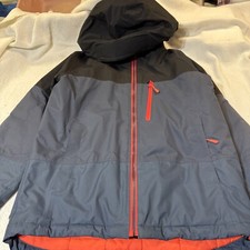 LL Bean Kids Waterproof Wildcat Ski Jacket Insulation Hooded Blue Black M 10-12