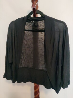BCX women's size XL short cardigan black color SS collared open front
