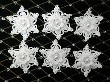 Crochet Christmas White Winter Snowflake Embellishment White Decoration 6 pc