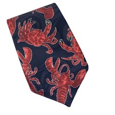 Lobster Crab Mens Necktie Ocean Pattern Navy Blue Red Fratello 58" L 4" W Tie