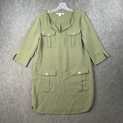 Diane Von Furstenberg Agness Dress Women's 6 Army Green Gold Buttons Shift  | eBay