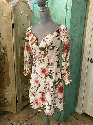 GUESS, SHEER, LONG SLEEVE, FULLY LINED, FLORAL, FIT & FLARE SHORT DRESS,  MEDIUM | eBay