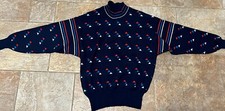 Vtg 80's Demetre Virgin wool ski sweater womens Ladies L navy blue dolman
