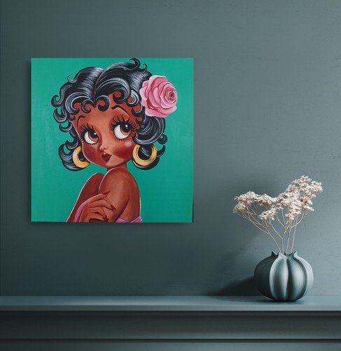 Quadro originale cartone animato Black Betty MAE Boops 20" x 20" arte da parete - Foto 2 di 4