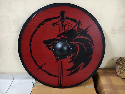 24 '' Medieval Warrior Wooden Viking Round Shield Home Decor Best New Year Gift