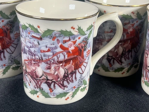 VTG Set 4 Lenox Christmas Mug Santa's Holiday Journey On Comet On Cupid