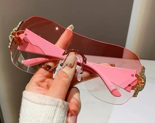 Pink Eyewear Women Sunglasses Shield Wrap Around Fashion Designer One Lens Shade - Picture 2 of 14