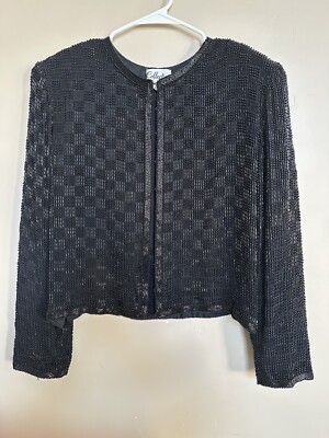 Collection By Monique Jacket Shacket Women's Size Large 100% Silk Beaded black